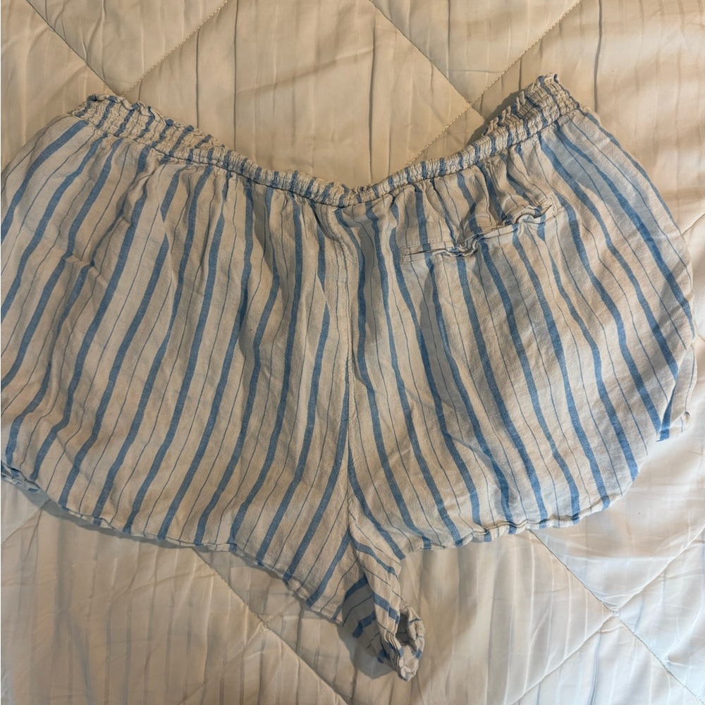 Striped Blue and White Women's Swimsuit Cover Up Shorts - Picture 4 of 5